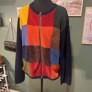 Dressbarn Cozy Color Block Multicolor Zip-Up Sweater Size XL 👑